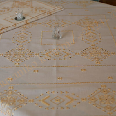 Handmade Karsaniko Embroidery Set Design Stamps with Almond motif and union Saita Leaflets with Cypress