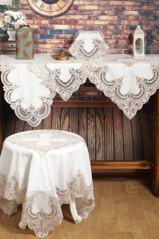 Linen Frame and Table Frame with Silk Lace and Macrame