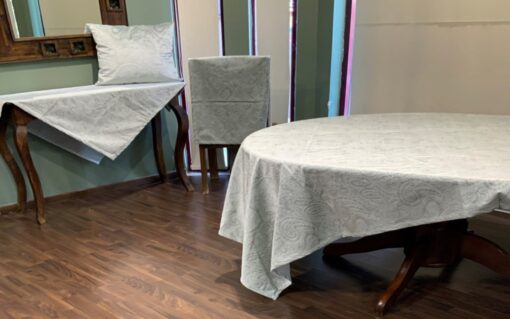 Tablecloth and Table Velvet Silver Velvet with Jacquard Design