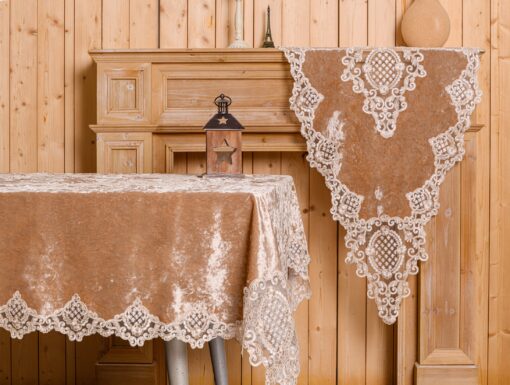 Beige Velvet Tablecloth with Lace
