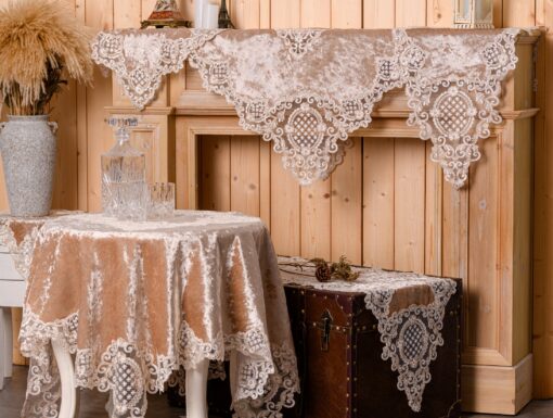 Beige Velvet Tablecloth with Lace