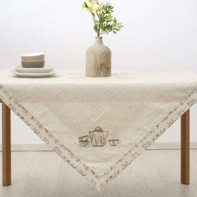 Linen Frame and Square Tablecloth with Printed Pattern (Beige)