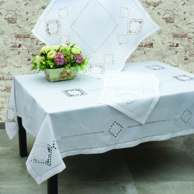 Traditional Tablecloth and Decoration Items with Cut Embroidery and Handmade Azure