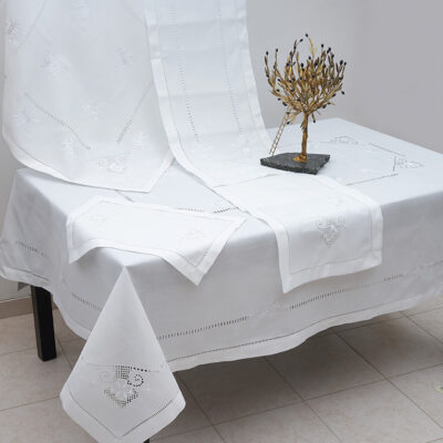 Traditional Tablecloth and Decoration Items with Cut Embroidery and Handmade Azure