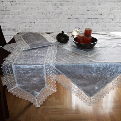 EKO Velvet with Lace in Frame, Traverse, Table Frame, Tablecloth and Set of 3 pieces