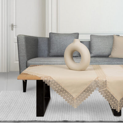 Linen Eco avec Lace in Frame, Traverse, Table Frame et Set de 3 pièces Beige