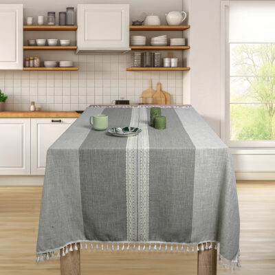 Κεντητό Διακοσμητικό Τραπεζομάντηλο και Τραβέρσα σε Γκρι Χρώμα