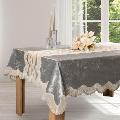 Βελούδο Fiori σε Γκρι και Μπεζ Χρώμα με Δαντέλα